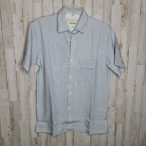 Native North Blue White Striped Bureau Shirt Button Up Shirt Men's Medium - Picture 8 of 10